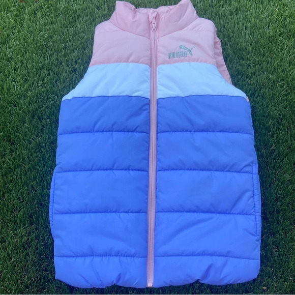 Puma Girls Multi Colored Puffer Vest Sz S 7-8 Pink Purple White - Picture 1 of 5